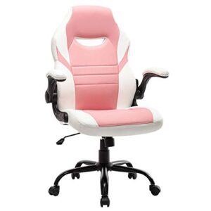 Haithusim Gaming Chair Computer Office Desk Chair, 360°Swivel Flip-up Arms Ergonomic Design for Lumbar Support,Pink