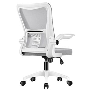 wiltop Chair Mesh Ergonomic Swivel Desk Computer Executive with Adjustable Height Flip-up Armrests Lumbar Support for Home Office, White/Grey