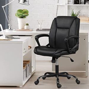 Executive Office Chair, Home Office Desk Chair, Big and Tall Office Chair, Wide Seat PU Leather Ergonomic Desk Chair Heavy Duty Computer Chair Mid Back Task Chair with Lumbar Support Arms, Black