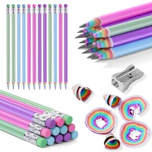 Ainiv 12PCS Eco-friendly Wood & Plastic Free Recycled Rainbow Paper Pencils #2 HB Pencils Number 2 Pencils Erasers Toppers with Pencil Sharpener, Macaron Colored Pencils for School and Office Supplies