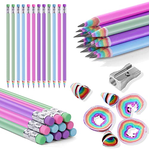 Ainiv 12PCS Eco-friendly Wood & Plastic Free Recycled Rainbow Paper Pencils #2 HB Pencils Number 2 Pencils Erasers Toppers with Pencil Sharpener, Macaron Colored Pencils for School and Office Supplies | The Storepaperoomates Retail Market - Fast Affordable Shopping