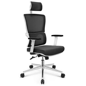 MoNiBloom Ergonomic Office Chair High-Back Swivel Task Chair with Adjustable Headrest and Arms, Lumbar Support and Tilt Function Computer Mesh Chair for Home Office Long Hours, 250 lbs Capacity, Black