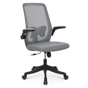 MoNiBloom Ergonomic Desk Chair Lumbar Support, Comfy Swivel Task Chair Adjustable Height Breathable Mesh Study Chair with Flip-up Arms 360 Swivel Office Chair for Adult Teen 250 LBS Capacity, Gray