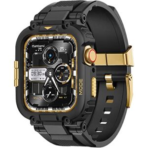amBand Bands Compatible with Apple Watch 8/7 45mm, M1 Sport Series Rugged Case with Strap Protective Cover for iWatch 6/SE/5/4/3 44mm 42mm Black Gold
