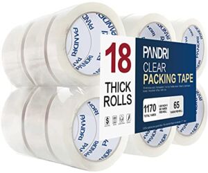 Clear Packing Tape, PANDRI 18 Rolls Heavy Duty Packaging Tape for Shipping Packaging Moving Sealing, 1.88 inches Wide, 65 Yards Per Roll, Total 1170 Yards