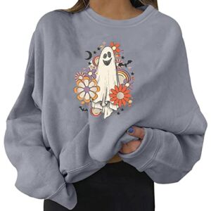 uikmnh Teen Girl Sweatshirt Long Sleeve Cute Halloween Ghost Tops Stretch Winter Casual Crew Neck Sweatshirt