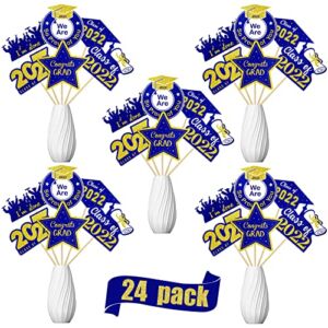 24 Pack Graduation Decorations 2022 Blue and Gold Grad Centerpiece Sticks Table Decor Class of 2022 Party Supplies Table Toppers for Preschool High School College Graduation