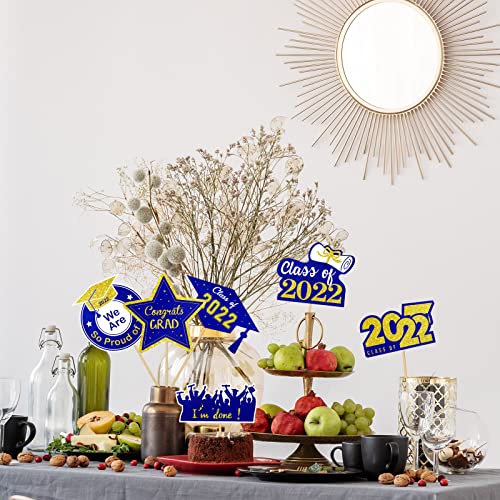 24 Pack Graduation Decorations 2022 Blue and Gold Grad Centerpiece Sticks Table Decor Class of 2022 Party Supplies Table Toppers for Preschool High School College Graduation | The Storepaperoomates Retail Market - Fast Affordable Shopping