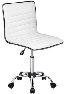 BOSSIN Adjustable Home Office Chair, Mid-Back Armless Ribbed Swivel Task Chair,Vanity Chair for Small Space, Living Room, Make-up, Studying (White)