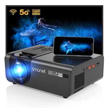 SMONET Movie Projector, Native 1080P Projector 4K Support 5G WiFi Bluetooth Projector 9500L Outdoor Projector Home Video LED iPhone Projector Compatible with Phone TV Stick Laptop PC HDMI USB DVD | The Storepaperoomates Retail Market - Fast Affordable Shopping