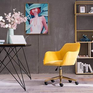 HomVent Velvet Leisure Chair, Modern Upholstered Desk Chair Swivel Shell Chair Velvet Makeup Stool, Height Adjustable Swivel Task Stool for Office, Living Room (Yellow)