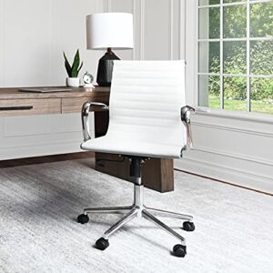 Abbyson Living Faux Leather Adjustable Height Medium Mid-Back Home Office Desk Rolling Chair with Armrests, White