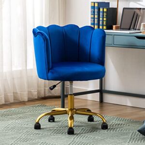 Velvet Home Office Chair with Wheels, Morden Velvet Seashell Back Swivel Desk Chair, for Women, Girls Living Room, Bedroom (Dark Blue-1)