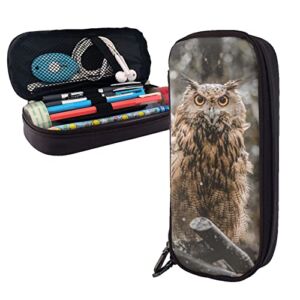 Pu Leather Pencil Case – Owl Pencil Box With Zippers For School Office Supplies Teen Girl Adult