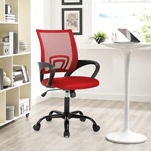 Home Office Chair Mesh Desk Chair with Lumbar Support Armrests, Adjustable Ergonomic Computer Chair, Modern Mid Back Task Executive Chair Rolling Swivel Task Chair for Women,Red