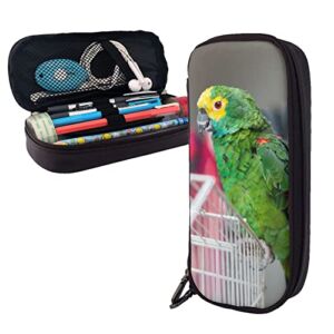 Pu Leather Pencil Case – Green Parrot Pencil Pouch With Zippers For School Office Supplies Teen Girl Adult