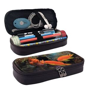 Pu Leather Pencil Case – Goldfish Aquarium Pencil Box With Zippers For School Office Supplies Teen Girl Adult