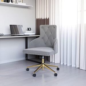 BELLEZE Modern Velvet Desk Chair for Home Office or Bedroom Vanity, Tufted Upholstered Seat with Slim Arms, Adjustable Height, Swivel, Wheels – Belden (Gray)