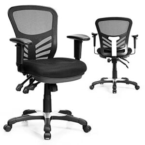 COSTWAY Mesh Office Chair, Mid Back Adjustable Swivel Executive Task Chair with Flip-up Armrest, Lumbar Support and Rocking Backrest, Ergonomic Breathable Computer Desk Chair for Home Office (Black)