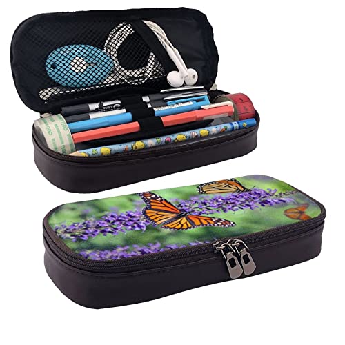 Pu Leather Pencil Case – Lavender And Butterfly Pencil Pouch With Zippers For School Office Supplies Teen Girl Adult | The Storepaperoomates Retail Market - Fast Affordable Shopping