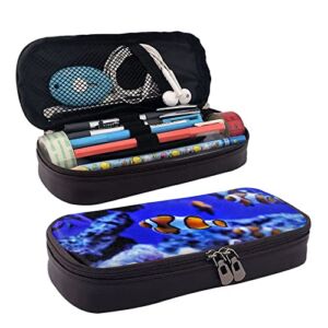 Pu Leather Pencil Case – Aquarium Clownfish Pencil Pouch With Zippers For School Office Supplies Teen Girl Adult