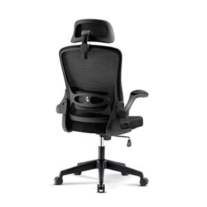 Office Chair, Ergonomic Computer Desk Chair, High-Back Home Mesh Chair with Adjustable Headrest, Comfortable Lumbar Support, Flip-Up Arms, Black