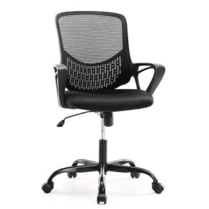 Ergonomic Home Office Chair – Mesh Mid Back Computer Desk Swivel Rolling Task Chair with Lumbar Support, Armrest, Wheels, Sponge Seat Cushions, Black