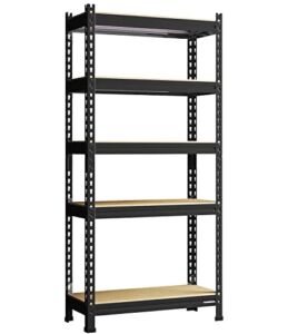 PrimeZone Storage Shelves 5 Tier Adjustable Garage Storage Shelving, Heavy Duty Metal Storage Utility Rack Shelf Unit for Warehouse Pantry Closet Kitchen, 28″ x 12″ x 59″, Black