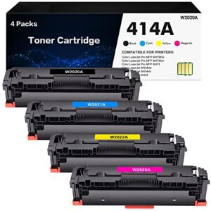 414A Toner Cartridges 4 Pack (with Chip) Compatible Replacement for HP 414A 414X W2020A W2020X Work for HP Color Pro MFP M479fdw M479fdn M454dw M454dn M479 M454 Printer Toner