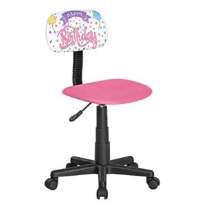 JJS Kids Rolling Drawing Desk Chair, Small Swivel Office Computer Chair for Teens, Low-Back Adjustable Coloring Upholstered Student Task Chair, Pink