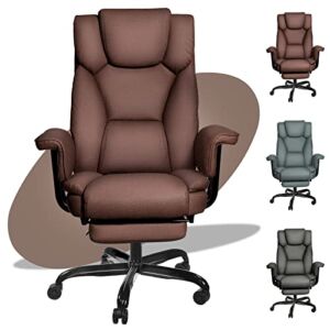 Dvenger Reclining Office Chair with Footrest, Big and Tall Office Chair High Back Leather Office Chair for Heavy People 400lb, Ergonomic Executive Office Chair Back Support Computer Desk Chair, Brown