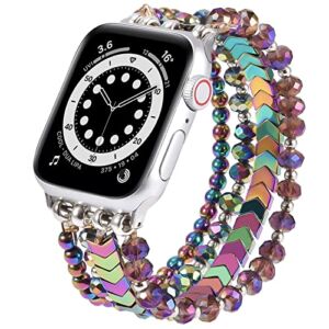 MOFREE Beaded Bracelet Compatible for Apple Watch Band 40mm/38mm/41mm Series 8/7/SE/6/5/4/3/2/1 Women Fashion Handmade Elastic Stretch Strap for iWatch Bands Replacement Colorful