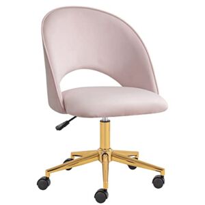 Furniliving Velvet Home Office Chair, Cute Vanity Chair Adjustable Accent Chair with Wheels 360° Swivel Soft Seat Task Chair with Sturdy Metal Base Makeup Chair Rolling Desk Chair (SalmonPink)