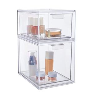 STORi Audrey Stackable Clear Plastic Organizer Drawers | 2 Piece Set | 4.5″ and 6.75″ Tall | Organize Cosmetics and Beauty Supplies on a Vanity | Made in USA