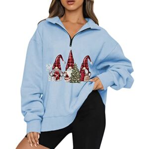 uikmnh Teen Girls Sweatshirt Christmas Half Zip Cute Blouse Christmas Gnome Long Sleeve Winter Casual Elegant Sweatshirt