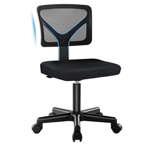 Executive Mesh Office Chair-Small Ergonomic Computer Desk Chair, Mid Back Armless Chair for Space-Saving, Height Adjustable Swivel Task Rolling Mesh Chair for Work, Study (Black)