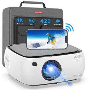 5G WiFi 1080P Projector Bluetooth 4K Supported – BIGASUO 420 ANSI Outdoor Movie Projector with 4D/4P Keystone & 50% Zoom, Portable Home Theater HD Video Projector for PS4, TV Stick, Laptop, Phone