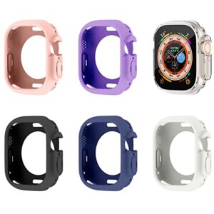 SIXFU 6 Pack Case Compatible with Apple Watch Ultra Band Screen Protector, Soft Silicone TPU Accessories Full Cover Protection 49MM iWatch Ultra Watch(Black,Pink,Clear,Blue,Purple,White)