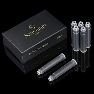 Scriveiner Fountain Pen Ink Cartridges – Black – 20 Standard International Ink Cartridges, Made in UK, The Best Cartridge for Your Scriveiner Pen, Refill Size Fits A Wide Range of Fountain Pens