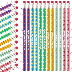 48 Pieces Fruit Scented Inspirational Pencils Student Colorful Fruit Pencils Kids Motivational Graphite Pencil Cylinder Wood Pencil Colored Pencils with Eraser Gift for School Supply Cute