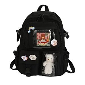 Kawaii Backpack, Cute Backpacks for Teen Girls Cute Bookbags With Kawaii Pin And Accessories (Black)
