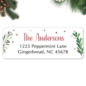 Personalized Christmas Address Labels Berry – Custom Holiday Return Address Labels, Set of 120 Mailing Labels Flat Sheet Rectangle Labels for Envelopes, Self Adhesive Stickers