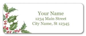 Personalized Address Labels Stickers – Beautiful Christmas Holly Design – 120 Custom Made Self Adhesive Gift