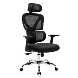 Ergonomic Office Chair, KERDOM Home Desk Chair, Comfy Breathable Mesh Task Chair, High Back Thick Cushion Computer Chair with Headrest and 3D Armrests, Adjustable Height Gaming Chair