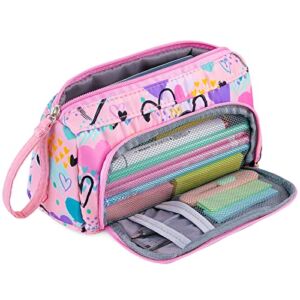 Bienbee Pencil Pouch, Large Pencil Case Bags with Zipper Pencil Pouches for Teen Girls Stationery Organizer with School Supplies Pink