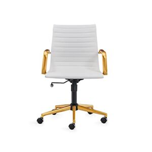 LUXMOD White and Gold Office Chair Mid Back Office Chair with Armrest, Black and Gold Ergonomic Desk Chair for Back Support Modern Executive Chair White and Gold Desk Office Chair (GD-White)