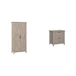 Bush Furniture Key West Tall Storage Cabinet with Doors in Washed Gray & Key West 2 Drawer Lateral File Cabinet in Washed Gray