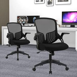 Desk Chair – Ergonomic Mesh Home Office Chair with Flip Up Armrests Mid Back Computer Chair Lumbar Support Adjustable Swivel Task Chair, Dark Black
