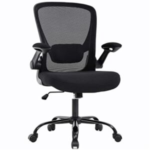Home Office Chair Ergonomic Desk Chair, Mesh Computer Chair with Flip-up Arms, Adjustable Height Mid Back Executive Chair Swivel Lumbar Support Desk Computer Chairs for Adults, Black