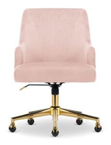Click365 Scarlett Home Office Chair with Gold Stainless-Steel Base, Soft Velvet, Height-Adjustable Computer Chair, Desk Chair, Swivel Task Chair, Living Room, Pink